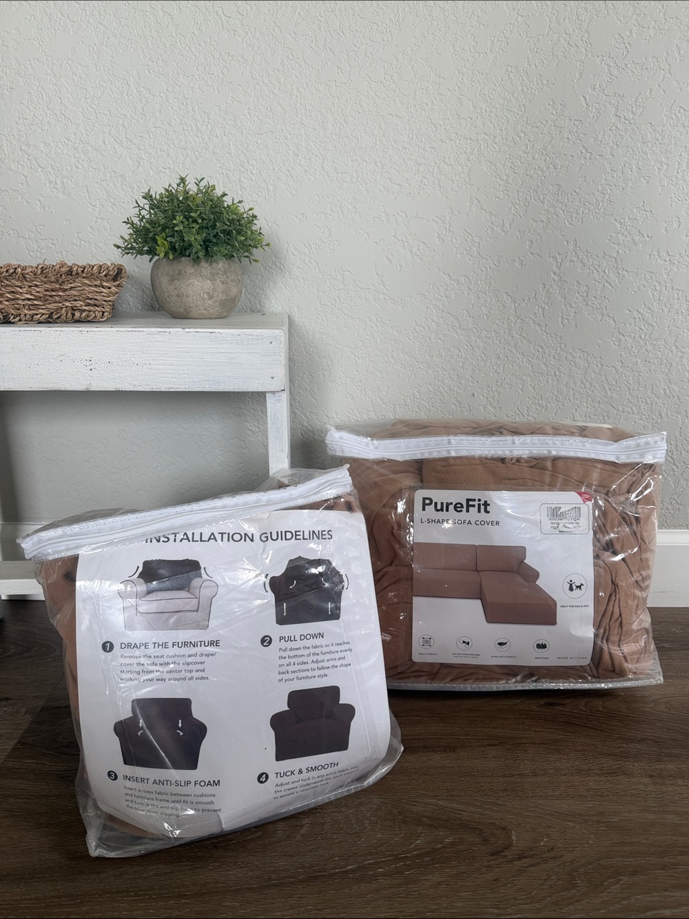 Brown L-Shape Sofa Cover - Stretch Slipcover